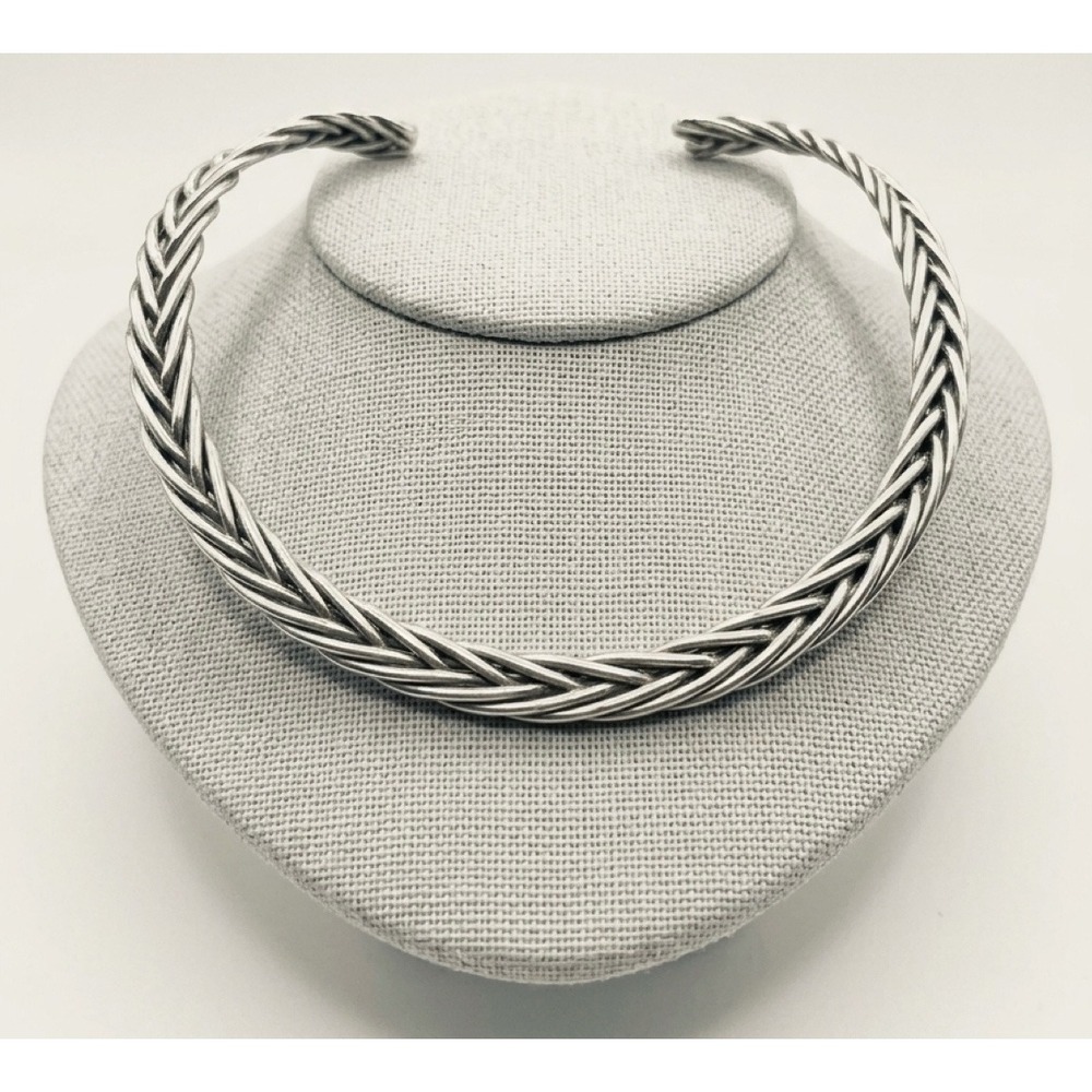 Chic Silver Tone Braided Woven Torque Collar Statement Necklace